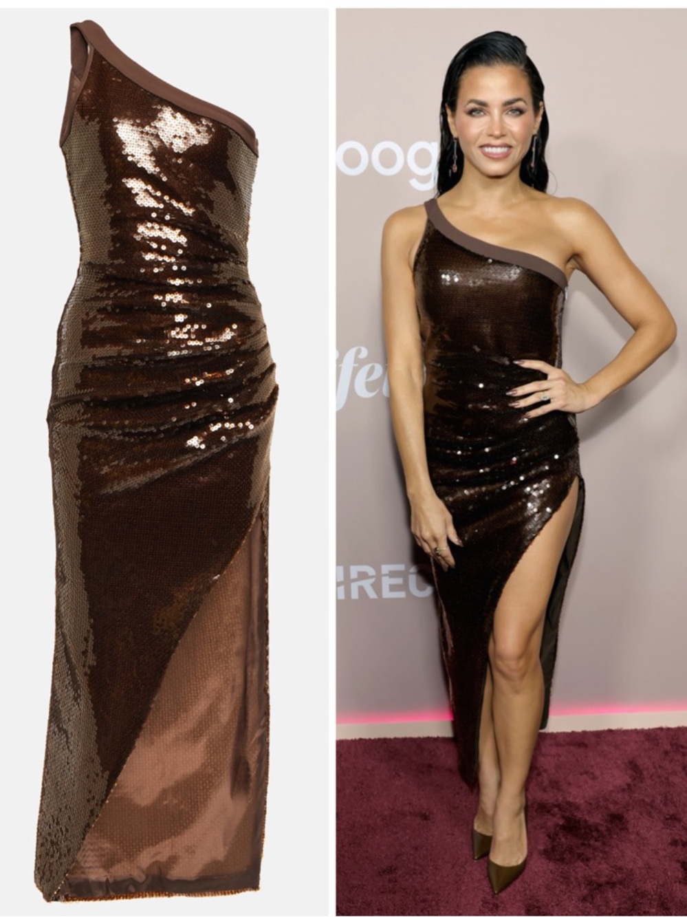 DAVID KOMA One-shoulder sequined  asymmetric midi dress in Brown